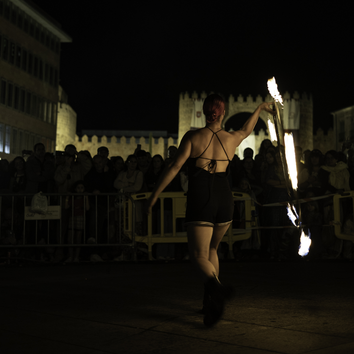  Dance of the flames. Fire show. Medieval Market and Fair at Avila, Spain. September 2025. 