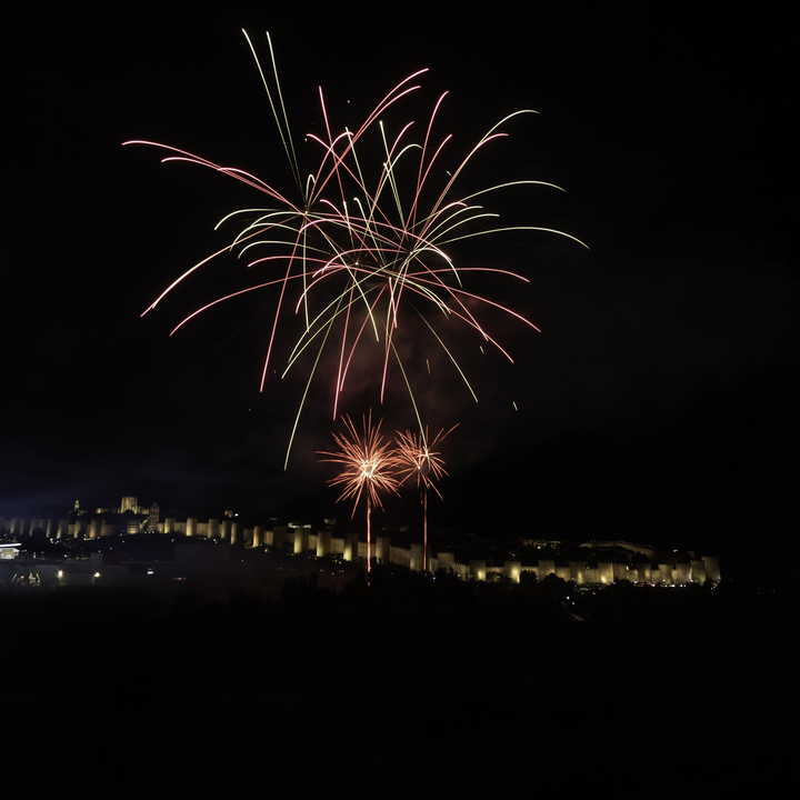  Fireworks in honour to Saint Theresa in front of the northen wall of the rampart at Avila, Spain (october 2025) 