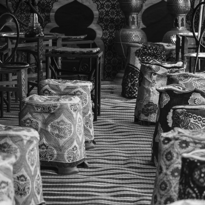 Tables at the teashop Medieval Market at Avila, Spain