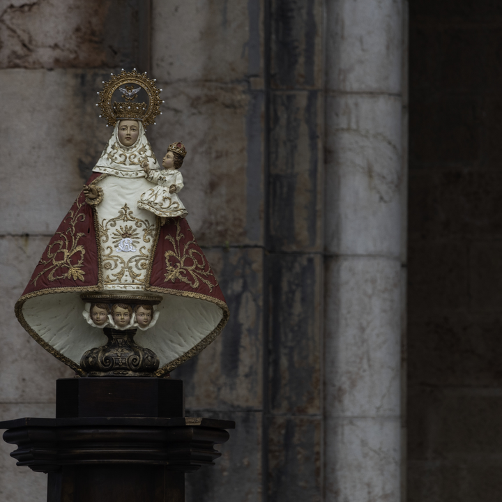  La Santina of Covadonga in Front of the Basilica During JEMJ 2024, Symbol of Faith and Devotion in Asturias, Spain