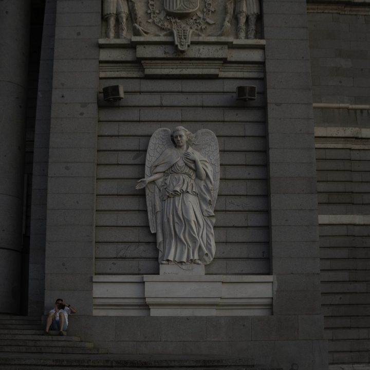 Facade of the Cathedral dedicated to la Almudena, at Madrid (summer 2022)