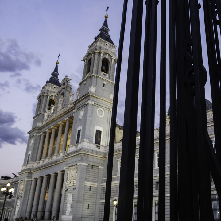 Facade of the Cathedral dedicated to la Almudena, at Madrid (summer 2022)