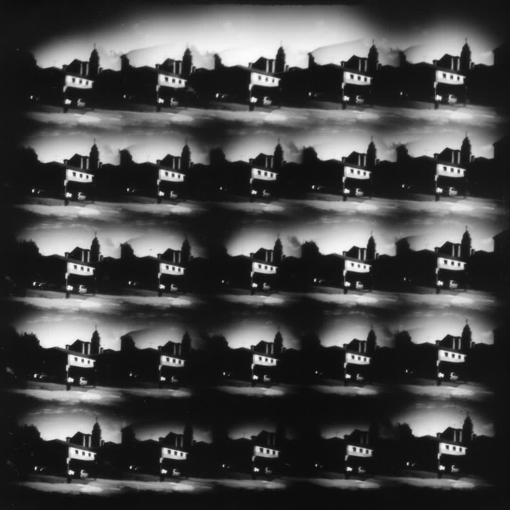 A captivating black-and-white photographic collage featuring repetitive silhouettes of an urban skyline at dusk. The artistic arrangement of the 35 pins of the pinhole camera creates a surreal, cinematic effect with strong contrasts and moody tones. Camera design by @joterman. 